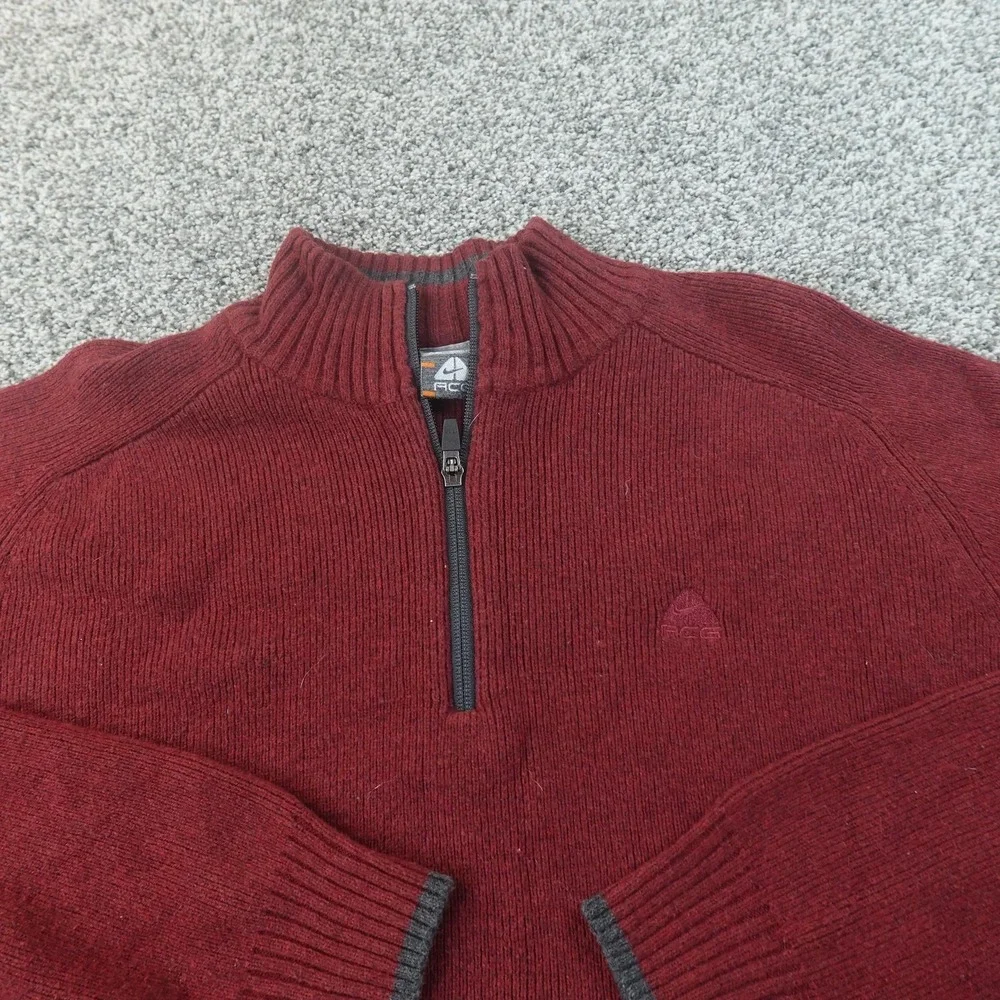 VTG Nike Sweater Mens XL Red ACG Lambswool Knit 1/4 Zip Mock‎ Neck Pullover Y2K